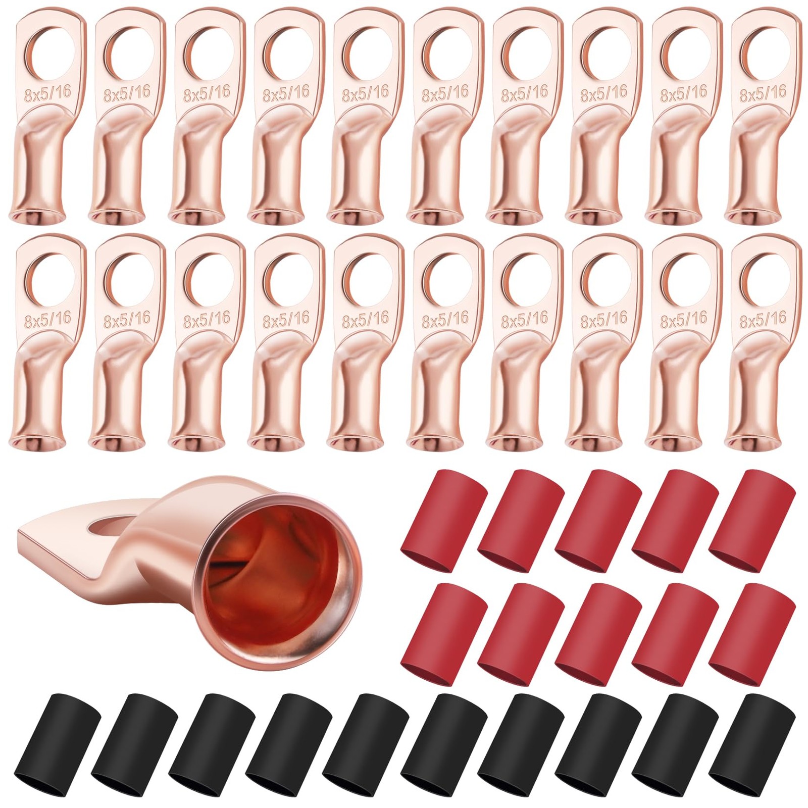 20PCS 8 AWG5/16 Heavy Duty Battery Lugs with 31 Heat Shrink TubingUL Listed, ...