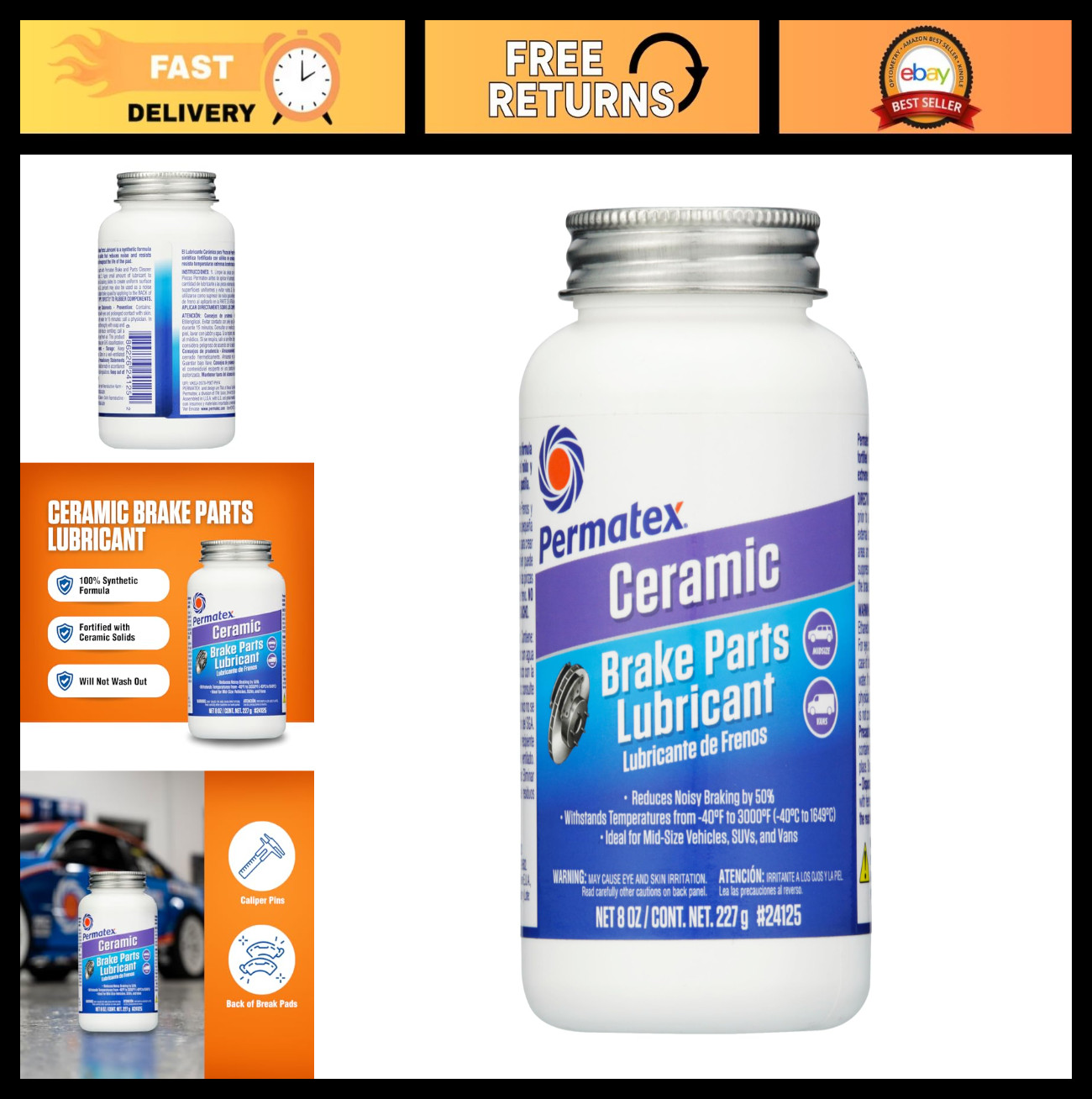 Ceramic Extreme Brake Parts Lubricant 8 oz - Pack of 6, High-Performance Grease