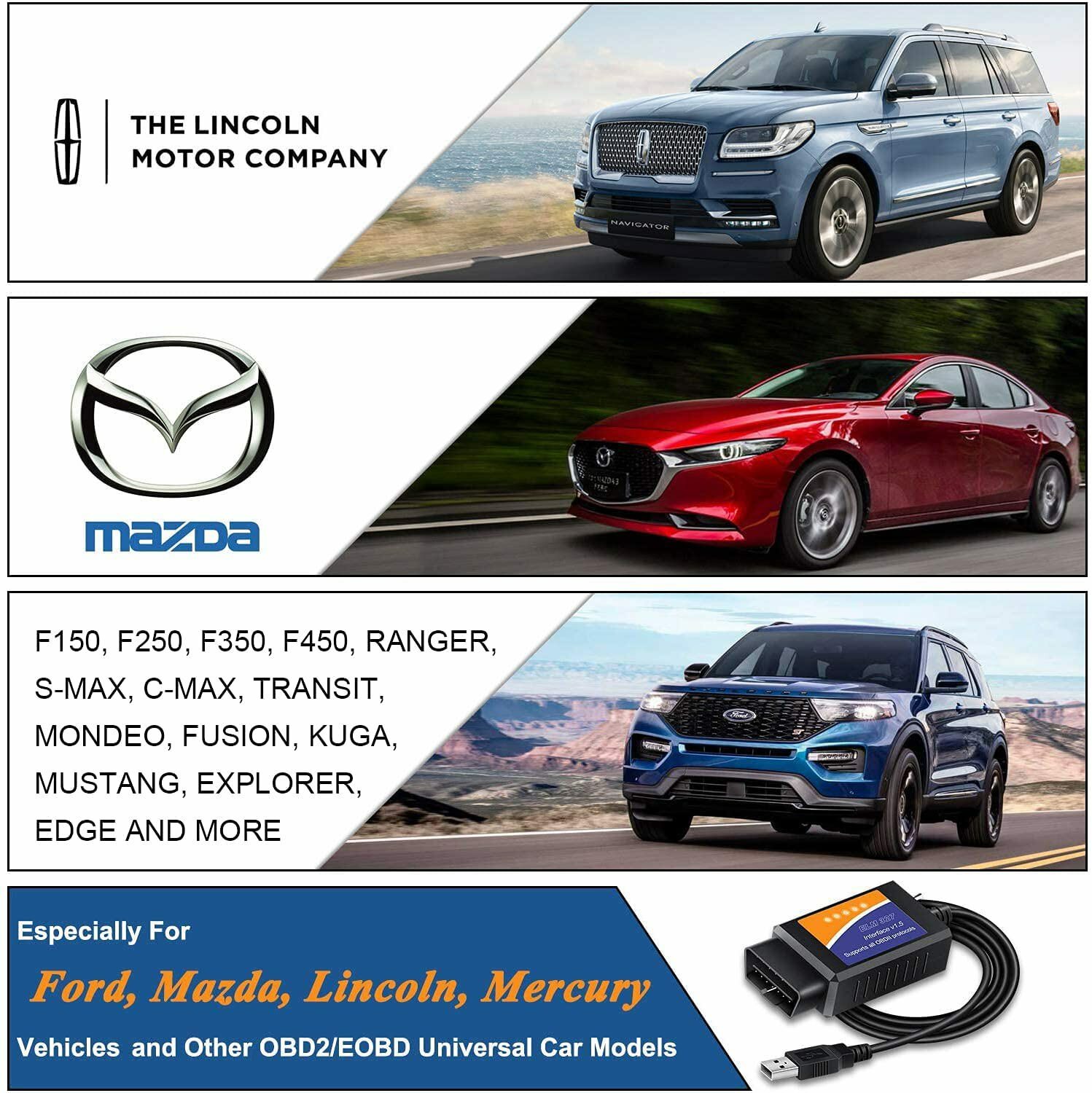 ELM327 V1.5 USB FORScan OBD2 Scanner Adapter for Ford Mazda Car and Light Truck