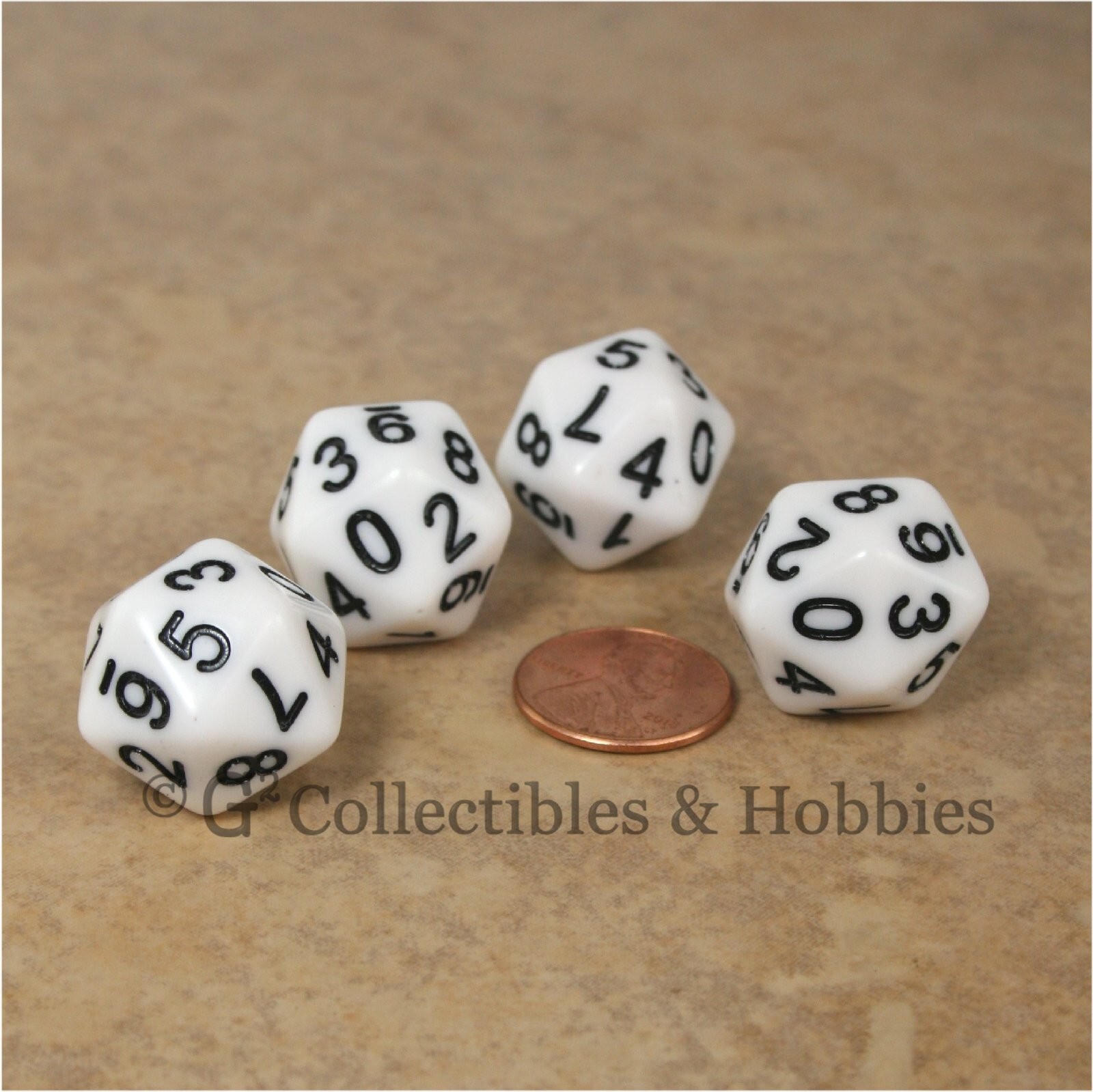 NEW Set of 4 White D10 Twenty Sided 0 to 9 Twice Game Dice D&D RPG 20mm D10s