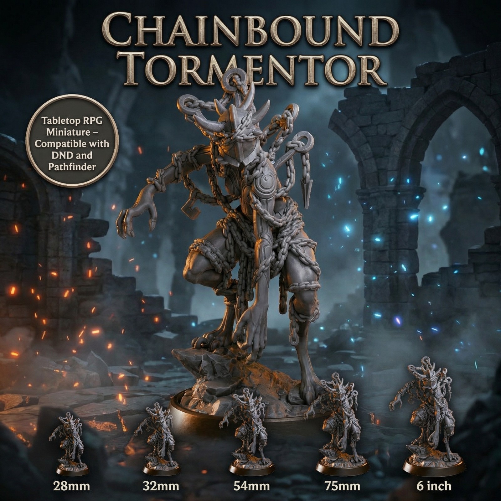 Chained Demon Horror Miniature Dark Monster 32mm Tabletop RPG Resin Model