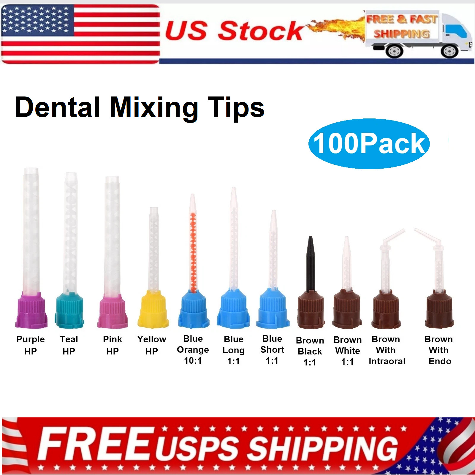 100/PK Dental Mixing Tips for Impression Material, C&B, Cements US Free Shipping