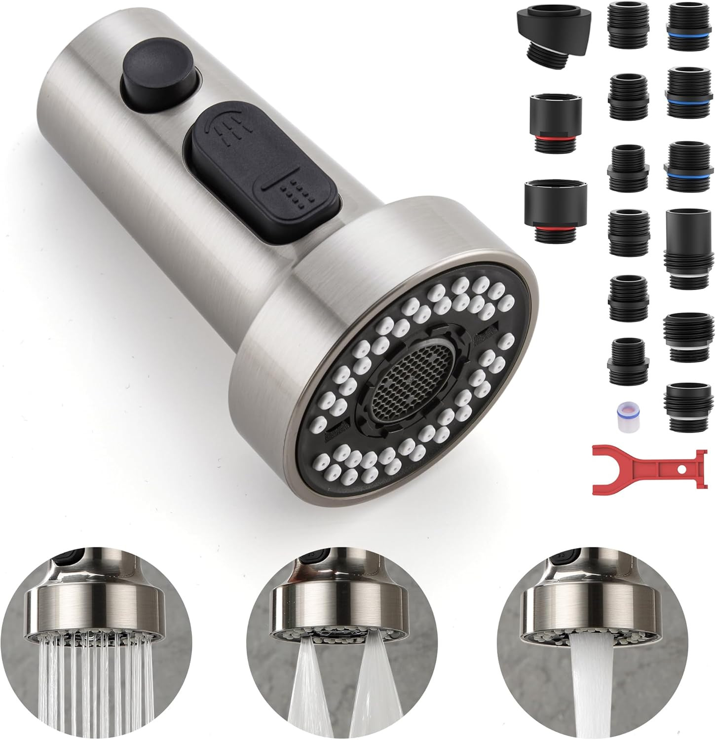 Pull down Spray Head Replacement - for Kitchen Faucet Sprayer Head with 15 Adapt