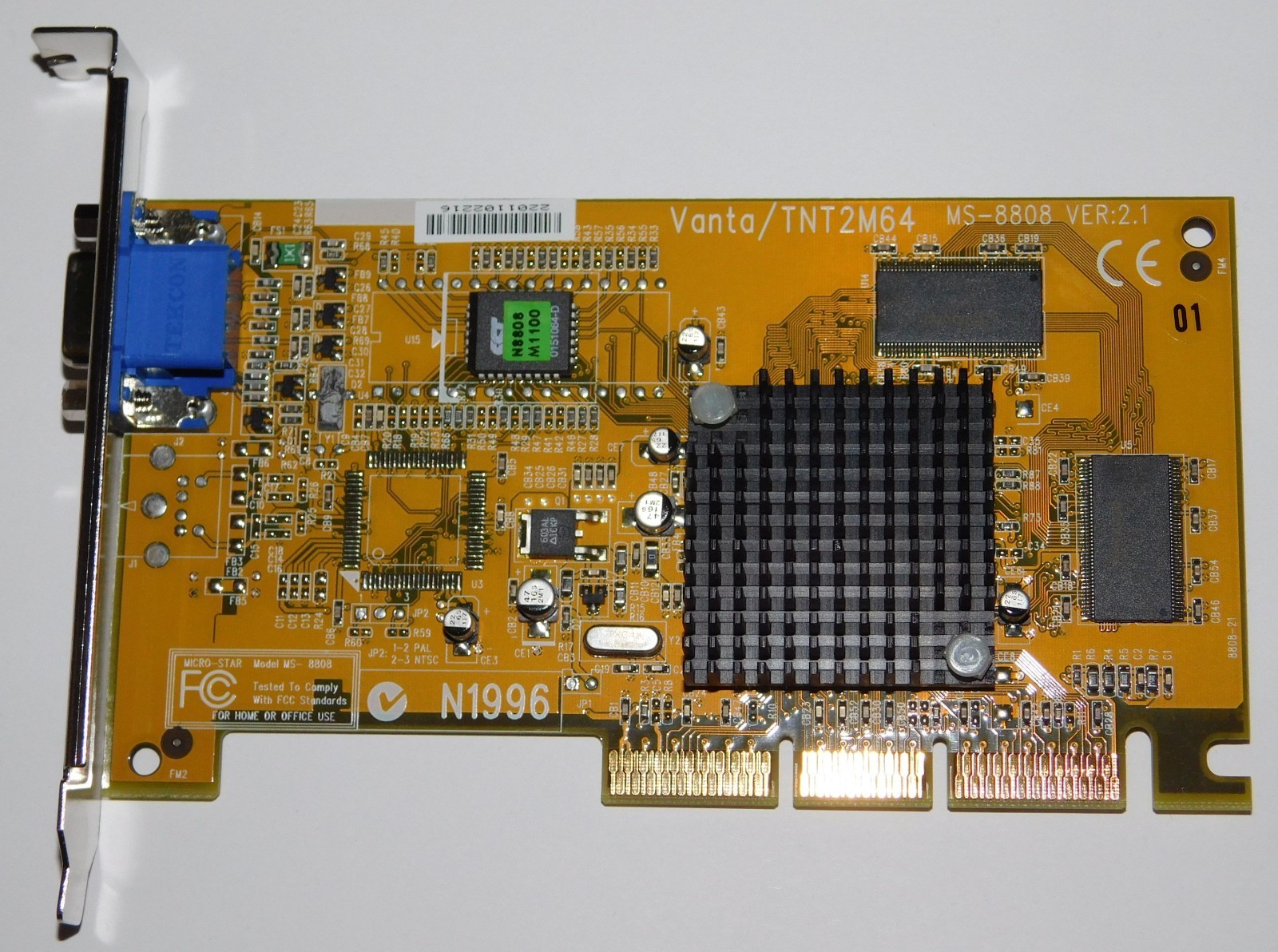 Graphics Card NVidia Riva TNT2 M64 Vanta TNT2M64 Universal AGP 4x VGA MS-8808 V2.1