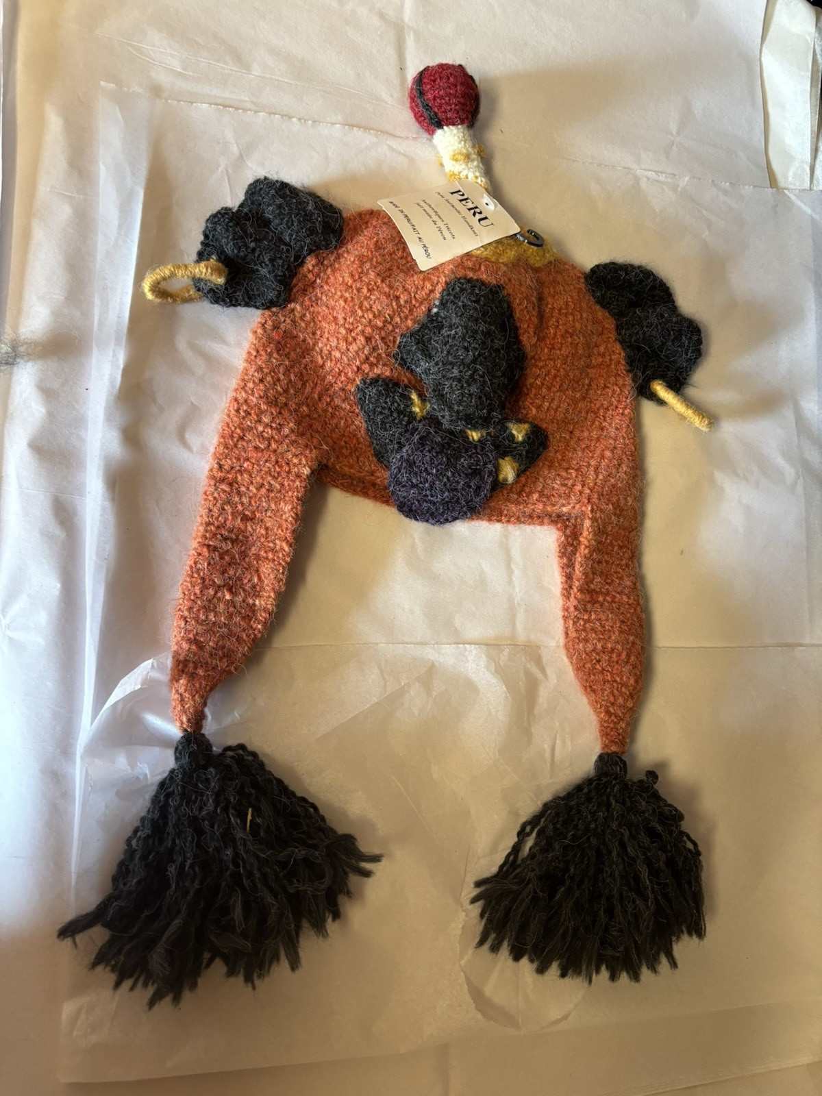 OUTSTANDING ADULT MONSTER PERUVIAN MONSTER WOOL HAT WITH EAR FLAPS & TASSELS MWT