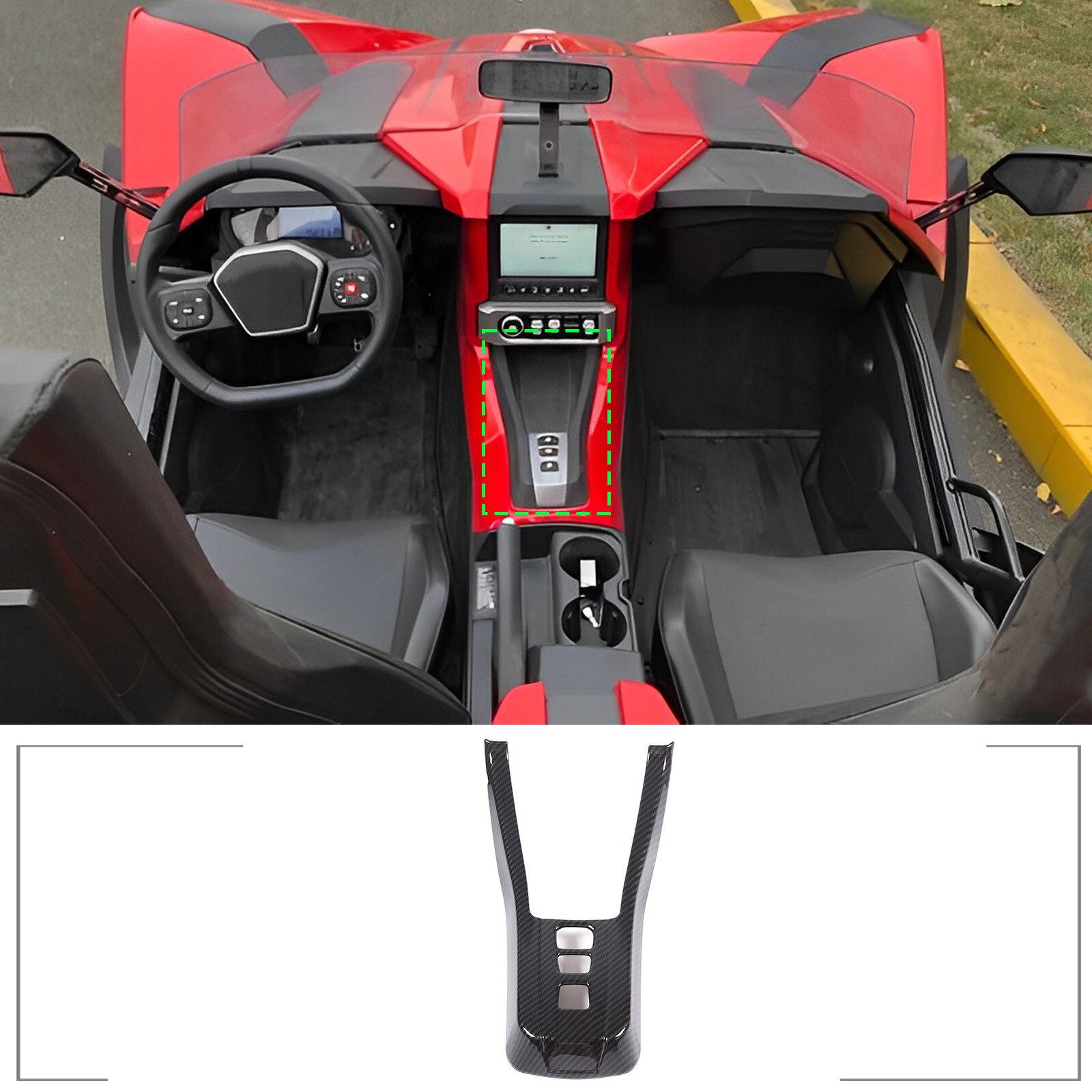 Carbon Fiber Central Gear Shift Panel Cover Trim for Polaris Slingshot 2020-2024