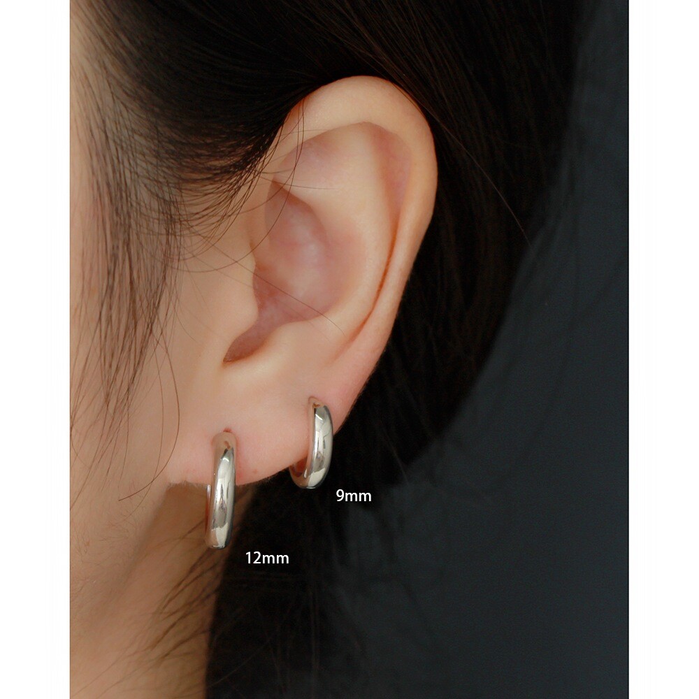 5-9mm Real s925 Sterling Silver Solid Classic Thick Hoop Huggie Clip Earring