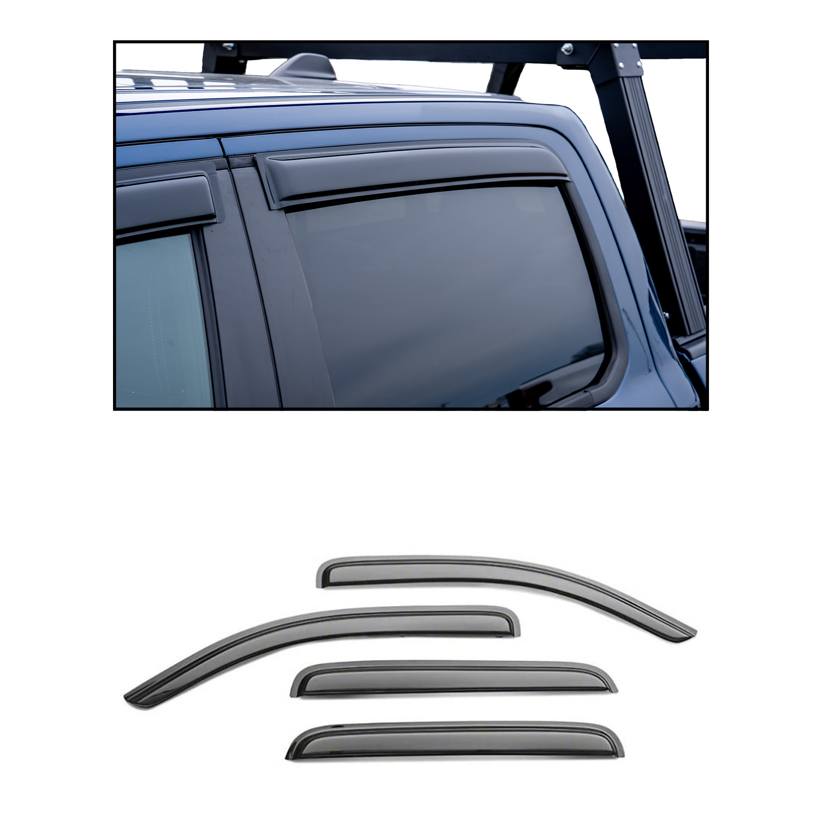 Black Horse|Tape On Rain Guards|Fits 20-26 Sierra 2500HD Crew Cab|Smoke|140440