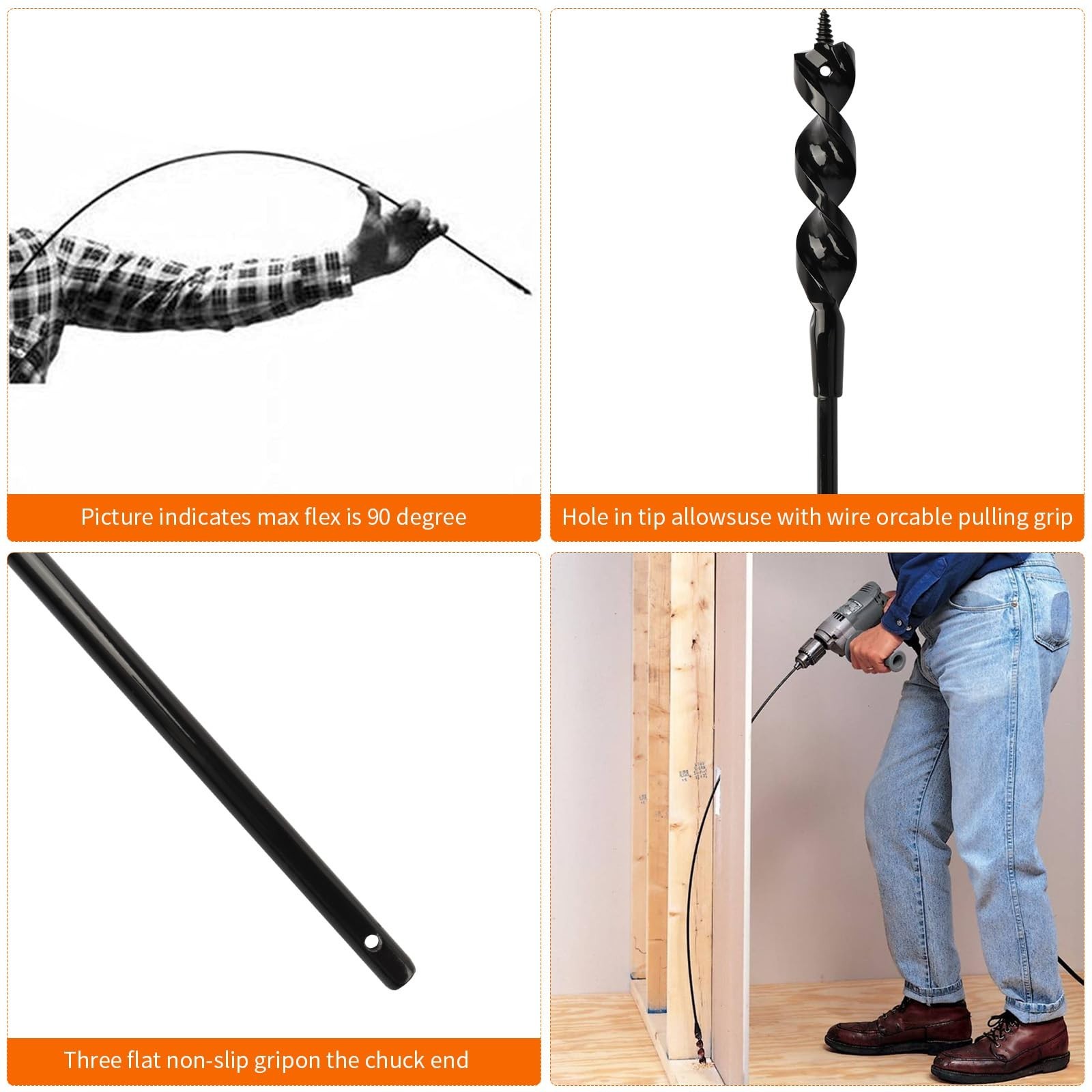 Flexible Drill Bit for Wire Pulling-3/4 Inch x 54 Inch, Extended Installer Dr...