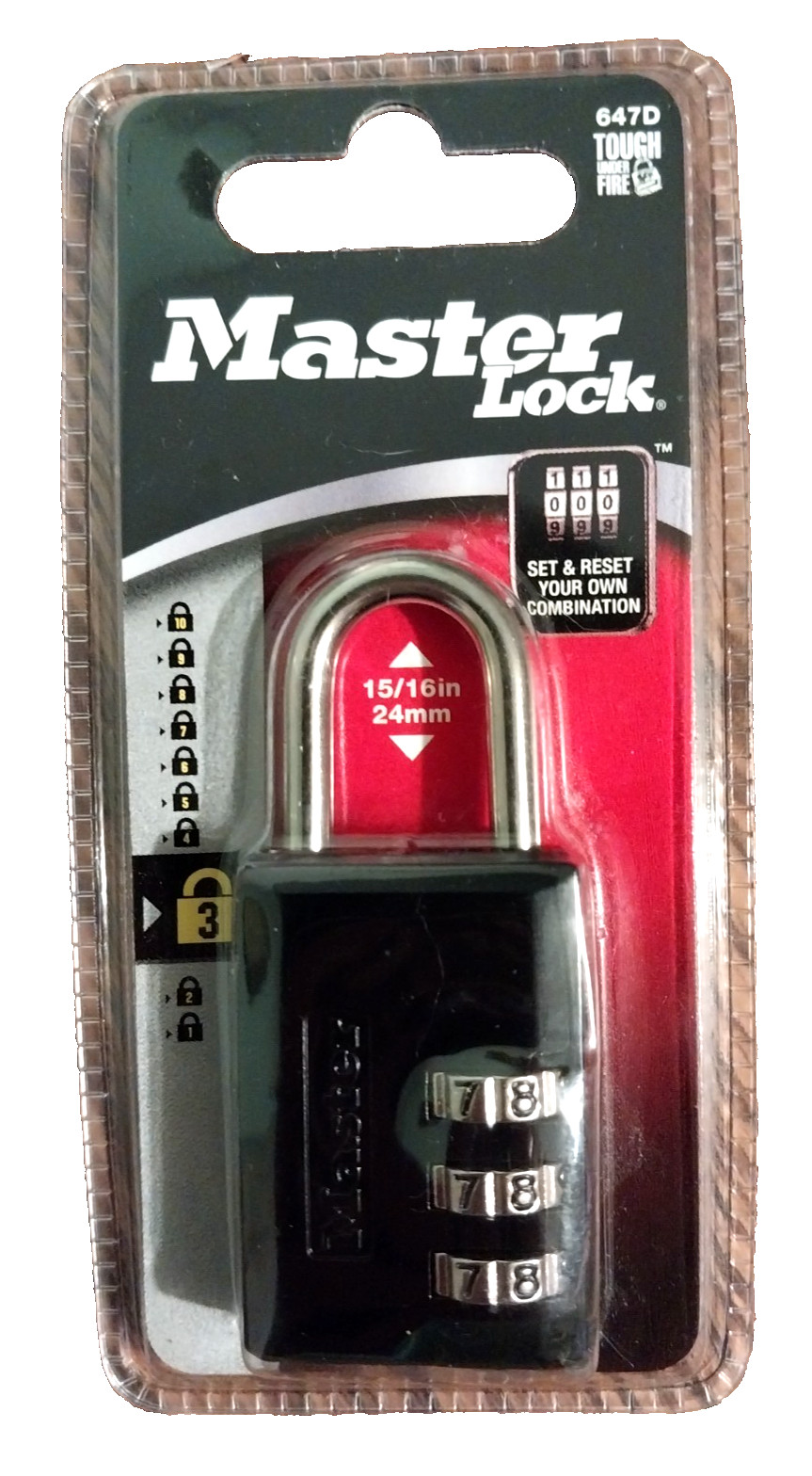 Master Lock Set Reset Your Own Combination #647D - 15/16" - 24mm New in Pack