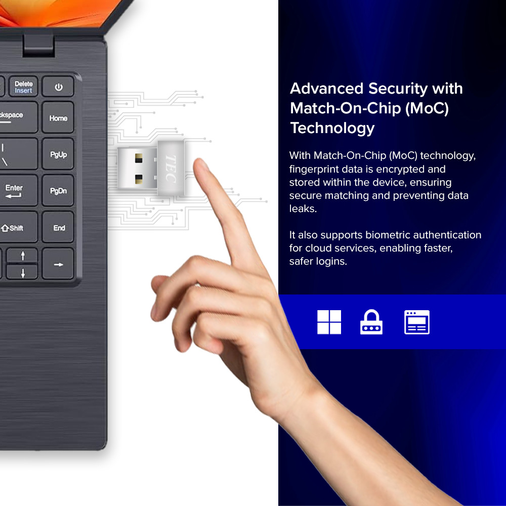 TEC SecureTouch TE-FPA3-MC USB Fingerprint Passkey Reader Windows 11/10 Hello