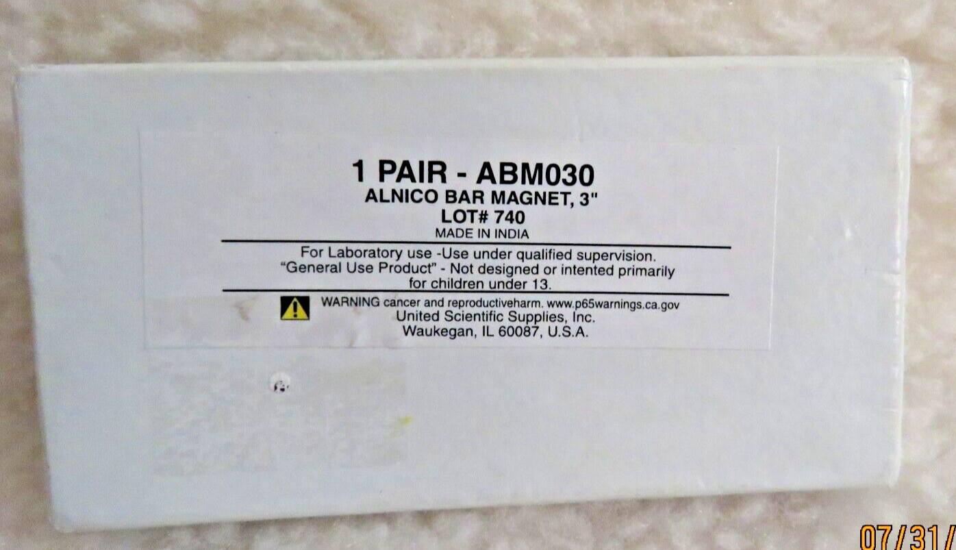 3 Inch Alnico Bar Magnet with North South Identified for Laboratory Use