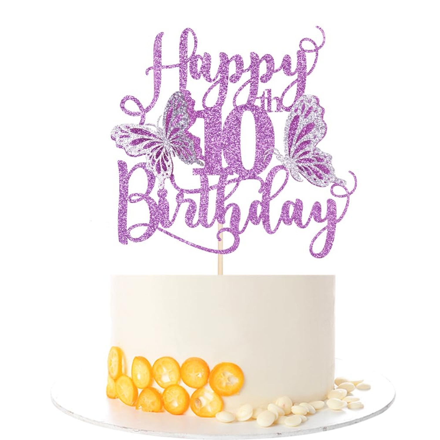 Kaoenla Butterfly Happy 10th Birthday Cake Topper-Glitter 3D Butterfly theme1...