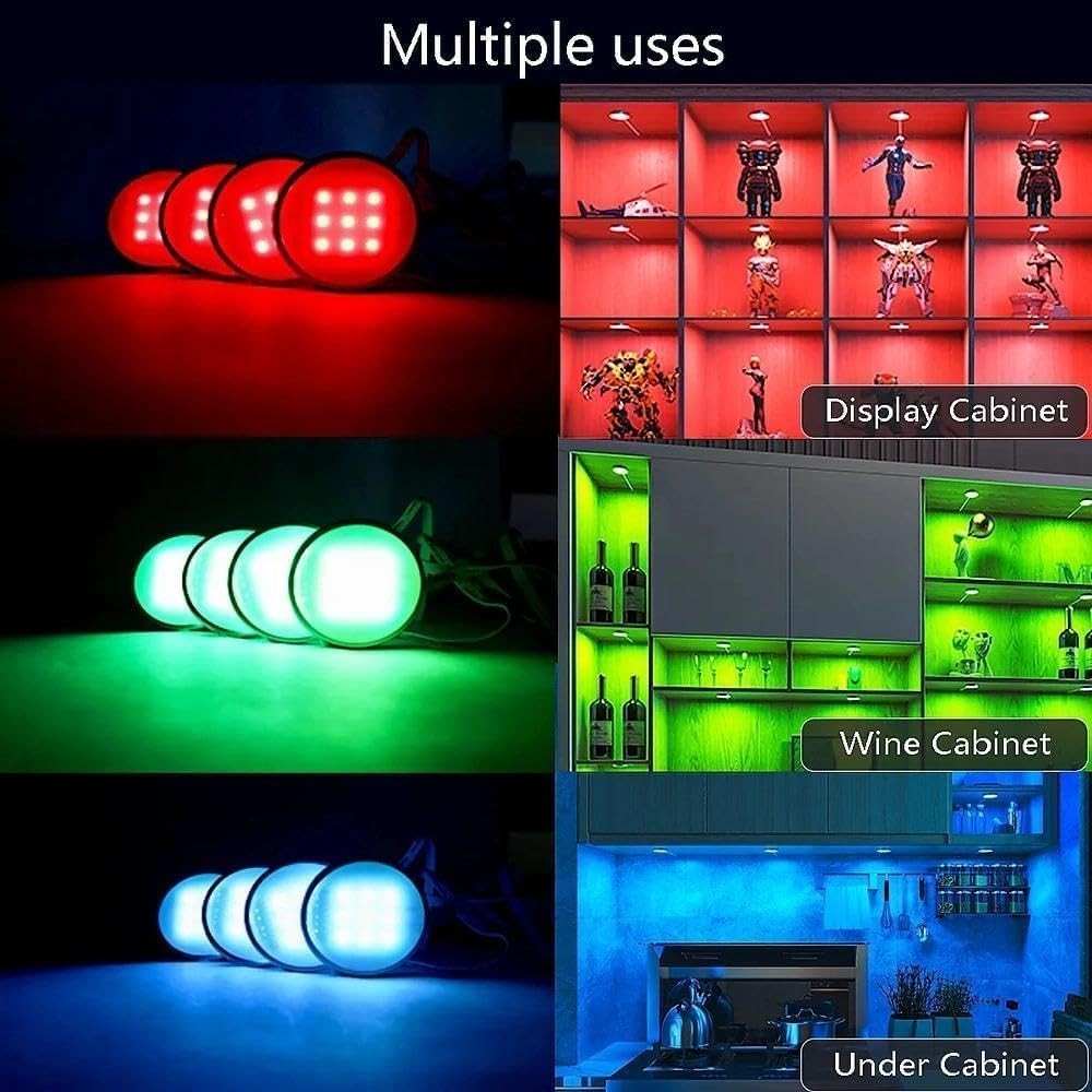 RGB Under Cabinet Lighting, Wireless Remote Control, 16-Color Plug in Puck Li...