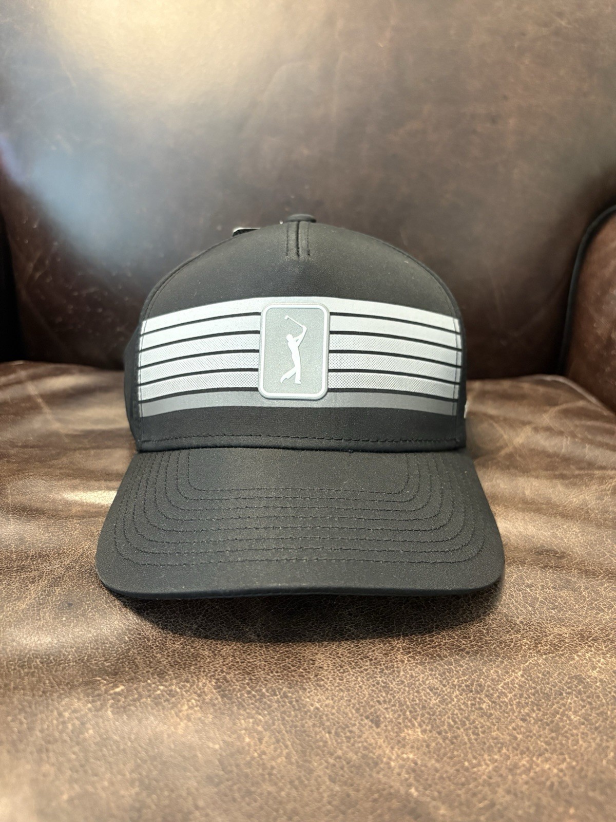 PGA TOUR Pro Series Adjustable Golf Hat Black Gray Striped Logo Polyester