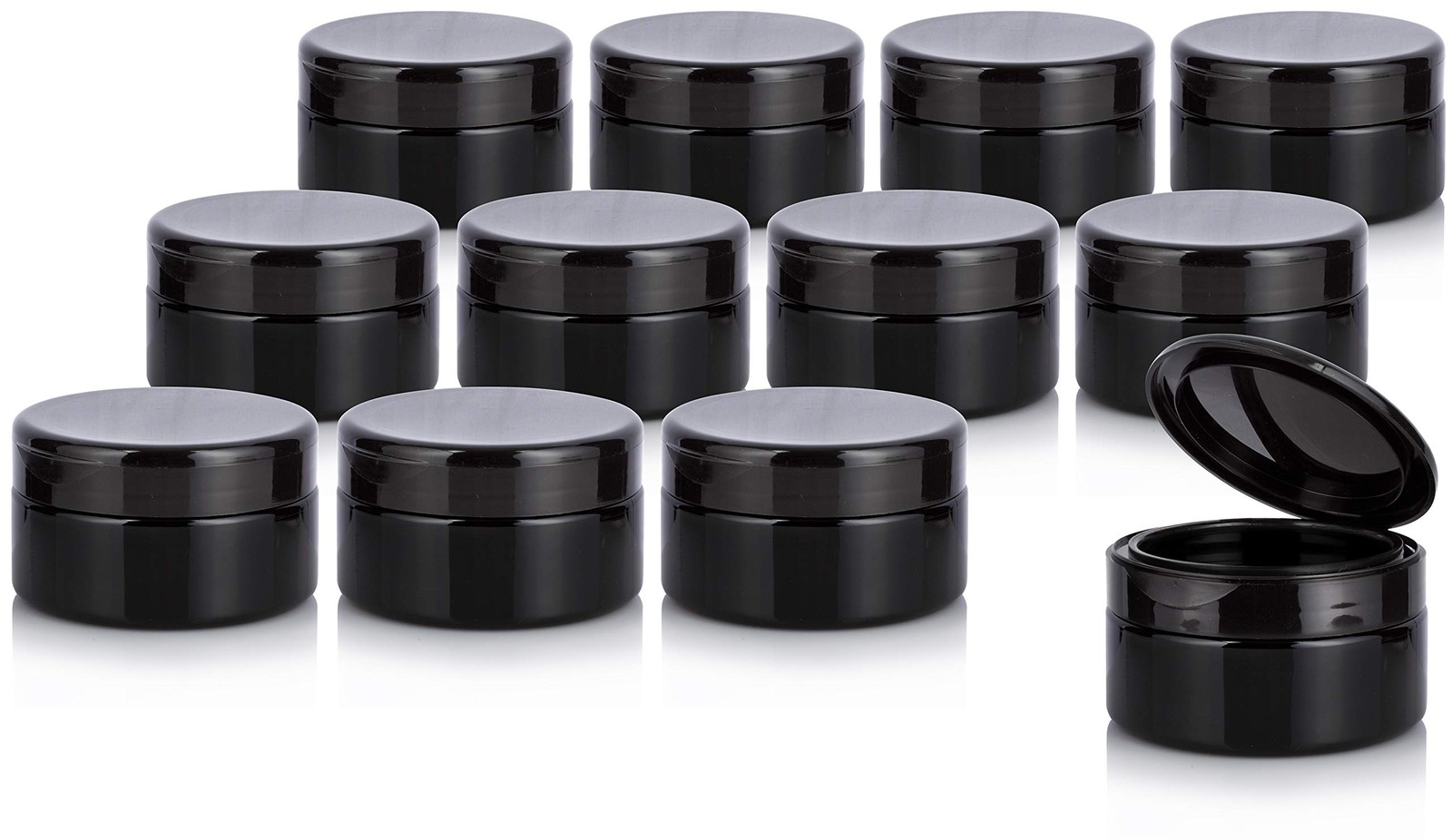 12 PCS 8 Oz Black PET Plastic Refillable Low Profile Jar Black Flip Top Cap