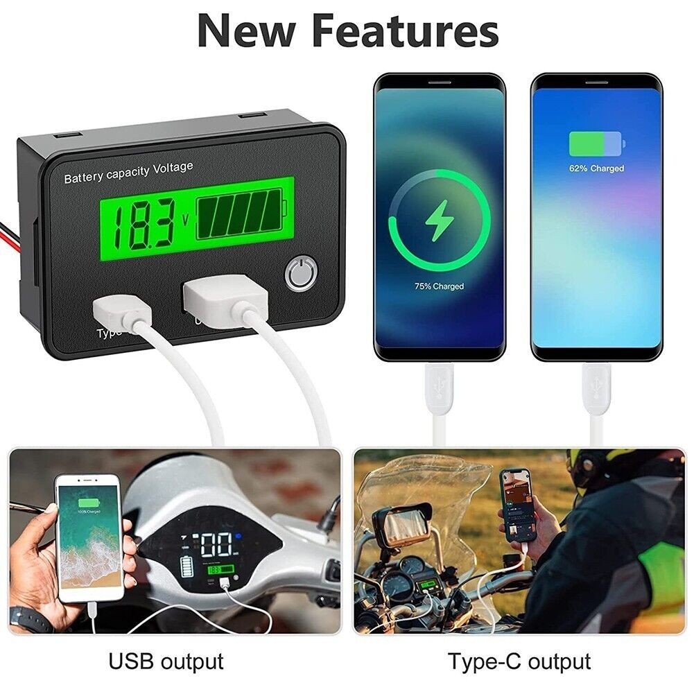 Battery Capacity Indicator Voltage DC8 30V for Car Motorcycle Applications