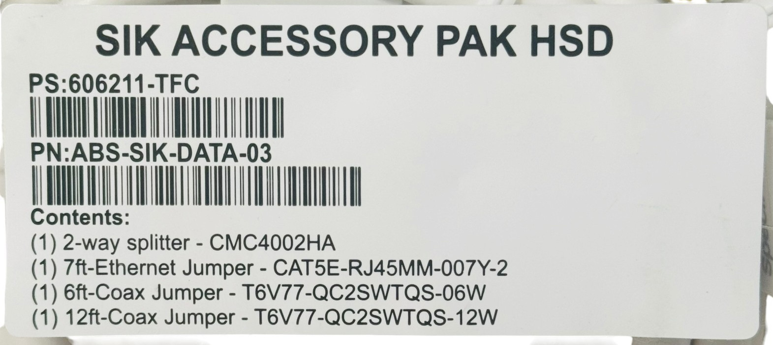 SIK Accessory Pak HSD ABS-SIK-DATA-03 Coax Ethernet Cable Splitter Kit New