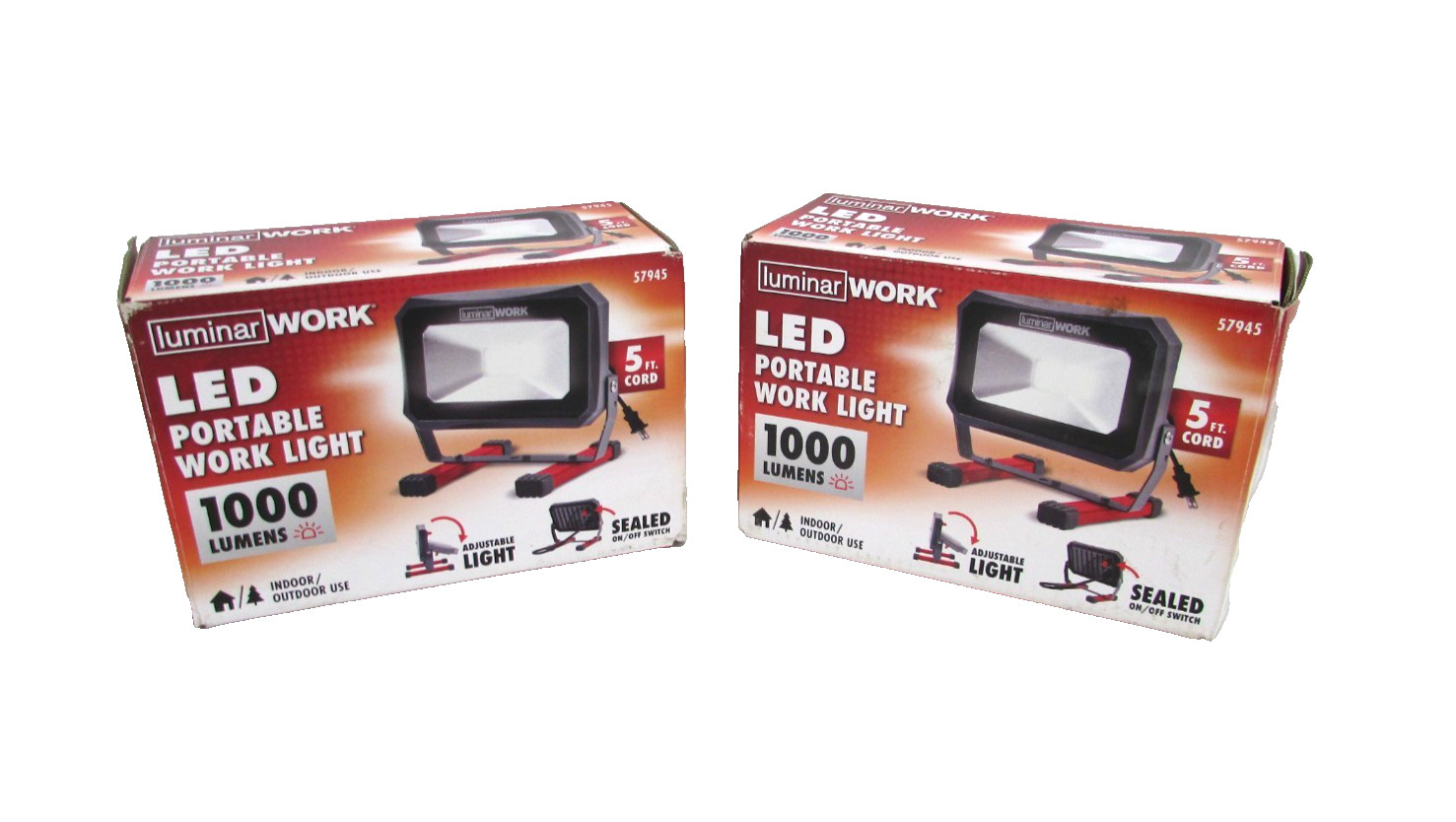 2 NEW! LUMINAR CORDED LED WORK LIGHTS 57945, 1,000 LUMANS