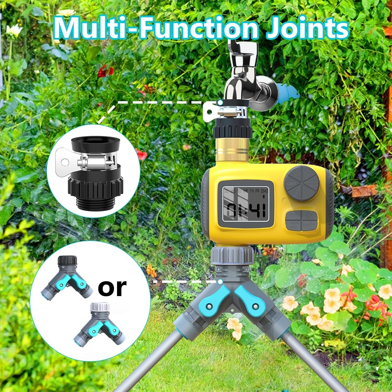 100FT Drip Irrigation System with Timer & 16 Adjustable Nozzles for Garden