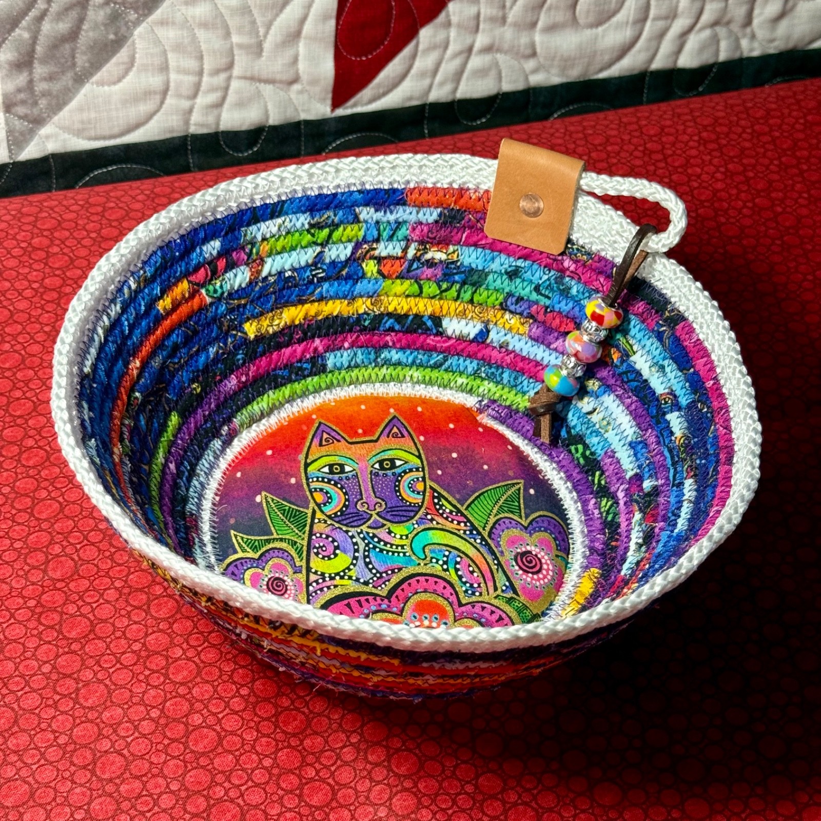 Handmade Fabric Wrapped Rope Bowl FANTASTICATS fabric Nice! See Video And Pics