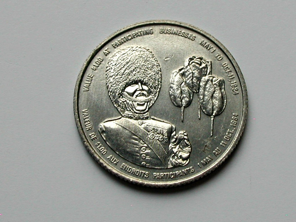 Ottawa ON & Hull QC CANADA 1984 Bilingual Trade DOLLAR Token with Parliament