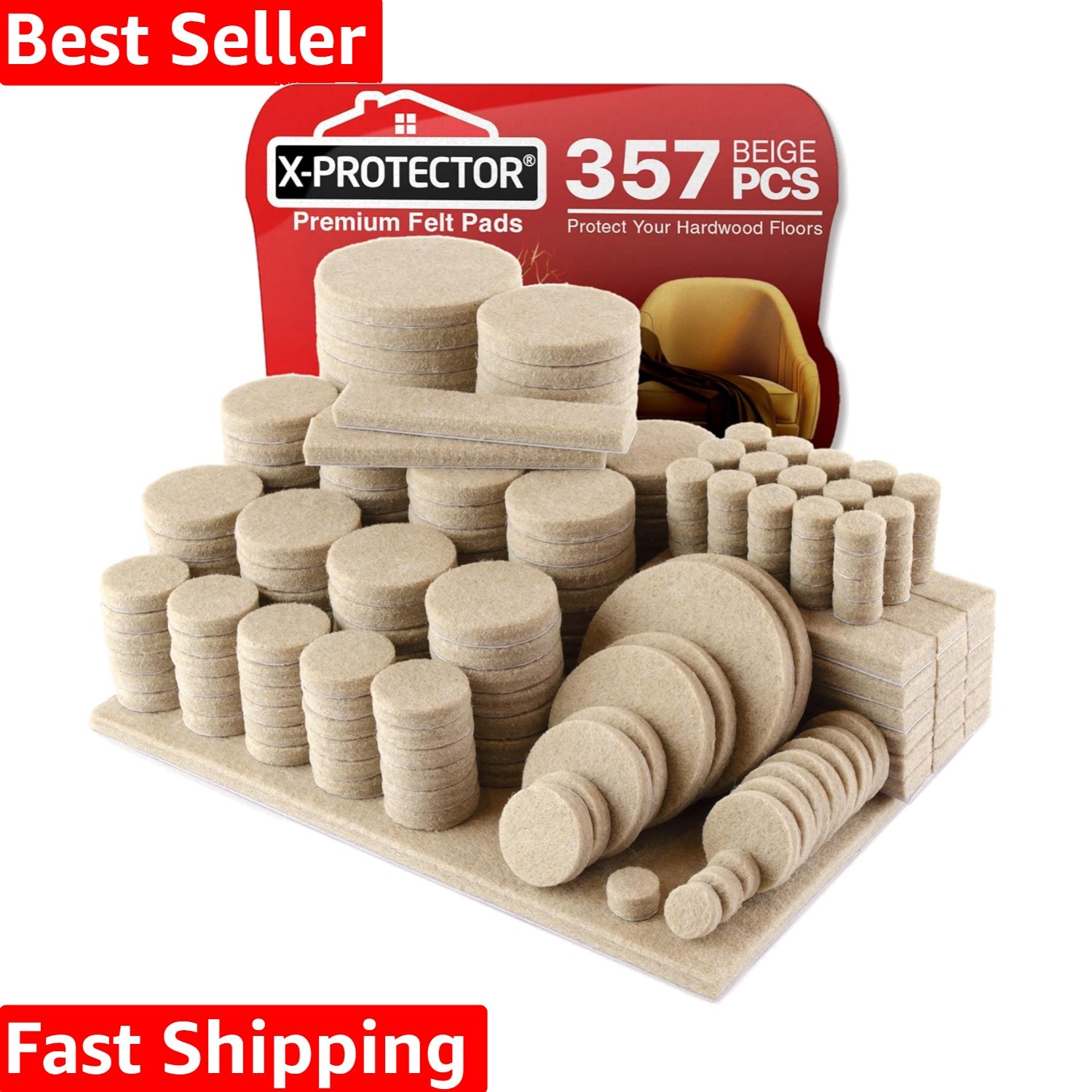 357 pcs Beige Felt Furniture Pads - Huge Quantity of Hardwood Floor Protector...