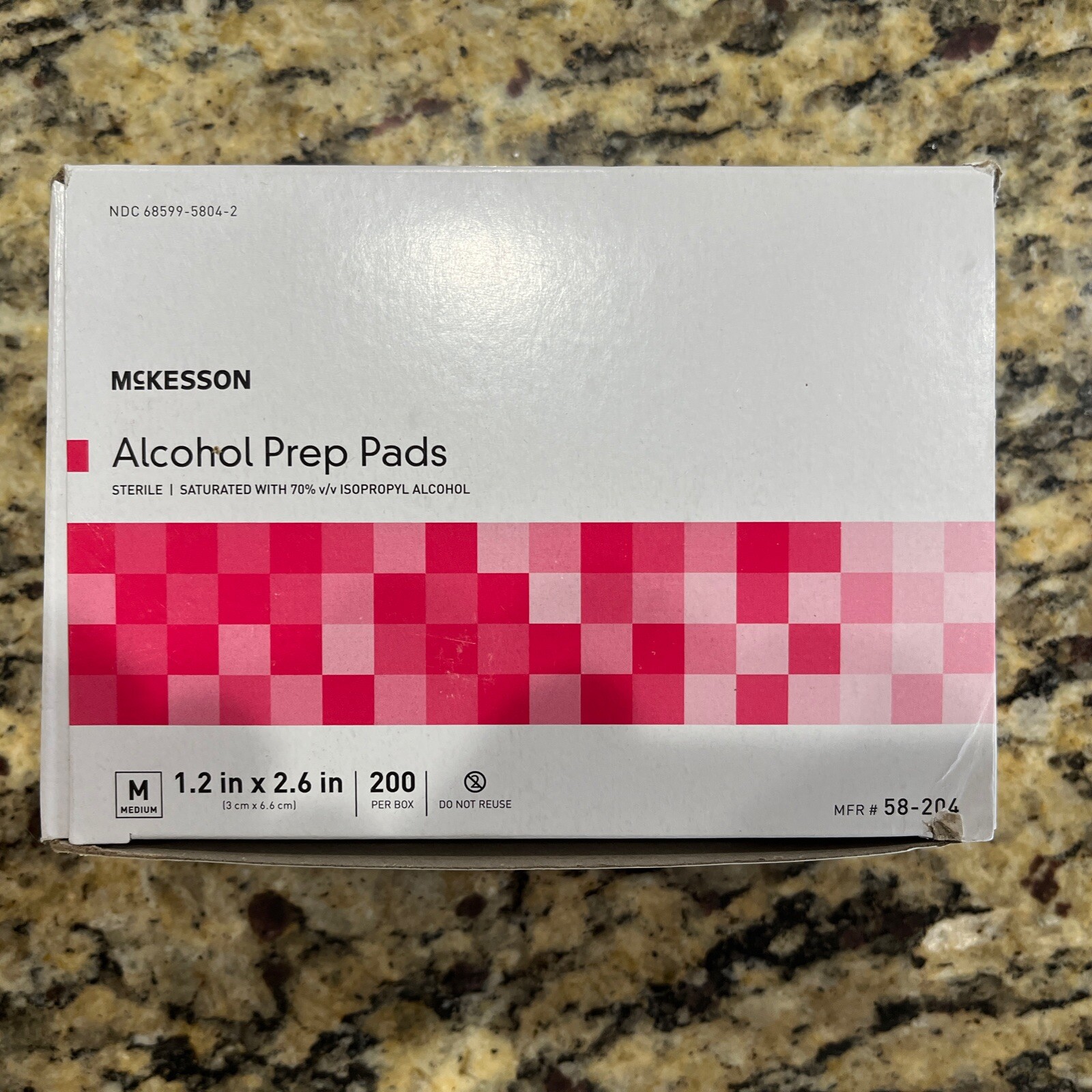 McKesson Sterile Alcohol Prep Pad Medium Nonwoven Gauze 58-204 Box of 200