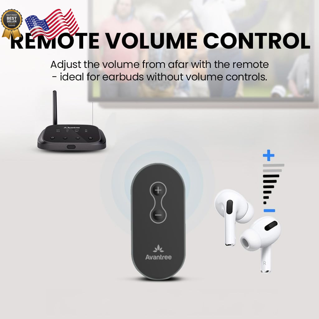 Avantree Oasis Plus 2 Bluetooth Transmitter for TV with Remote Volume Control
