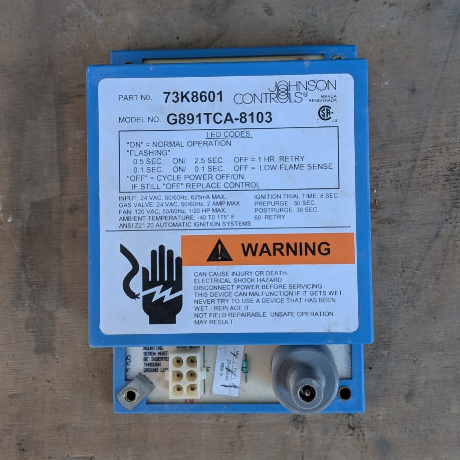 Johnson Controls G891TCA-8103 Ignition Control Board 73K8601 24 VAC 0.625A