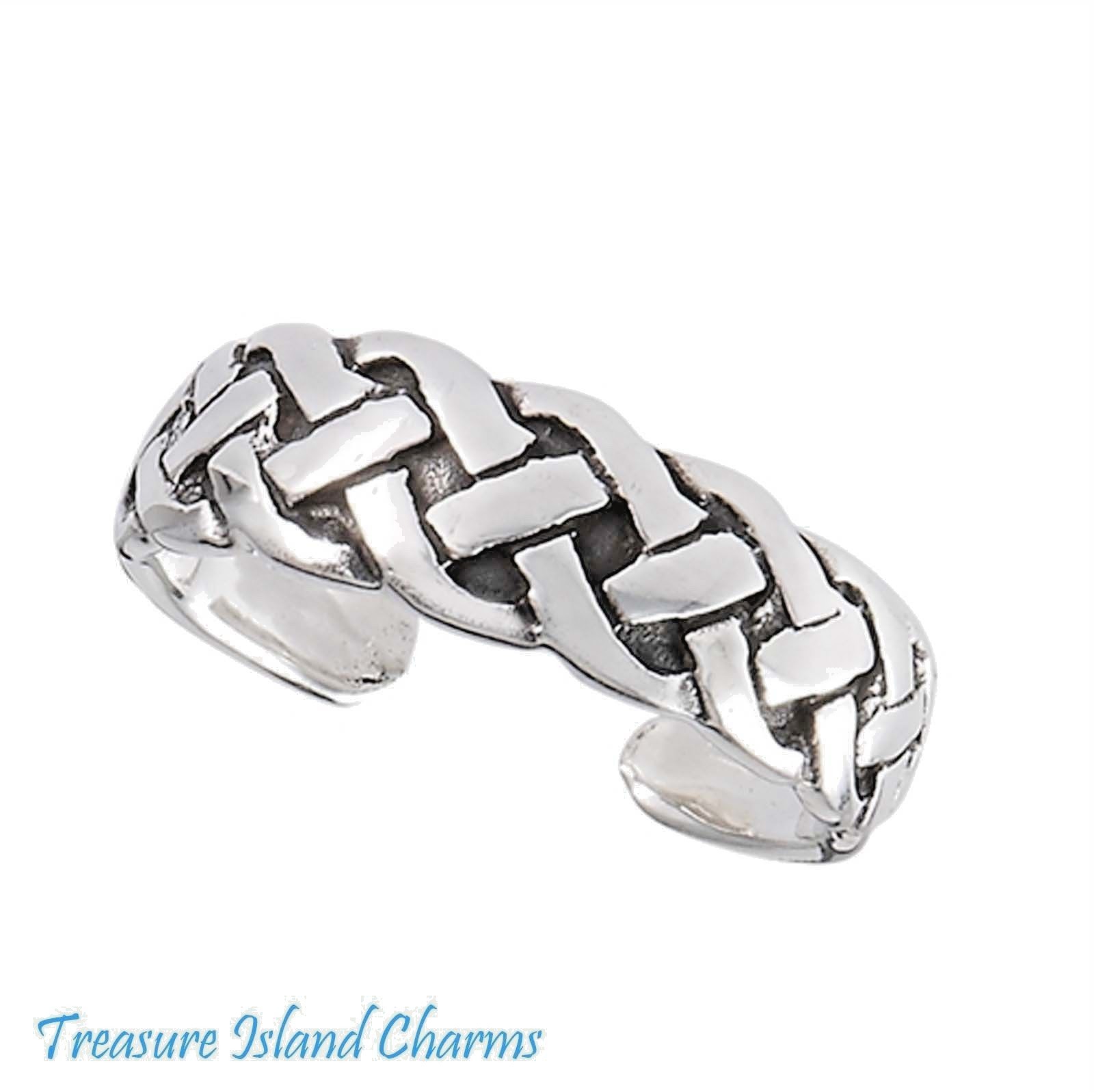 Celtic Solid Weave Braid 925 Sterling Silver Adjustable Toe or Pinkie Ring