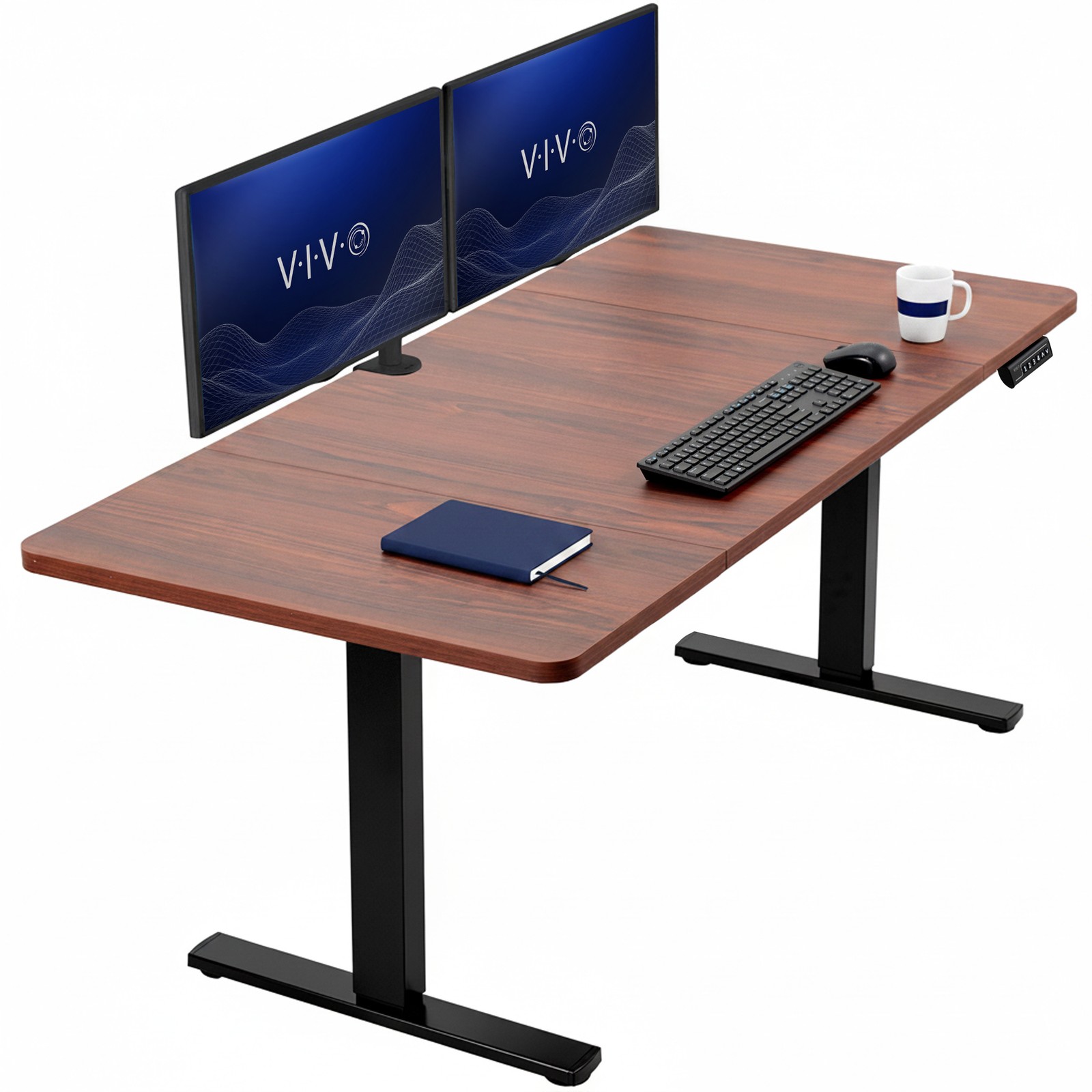 VIVO Electric 60” x 30” Stand Up Desk Workstation, Dark Walnut Top, Black Frame