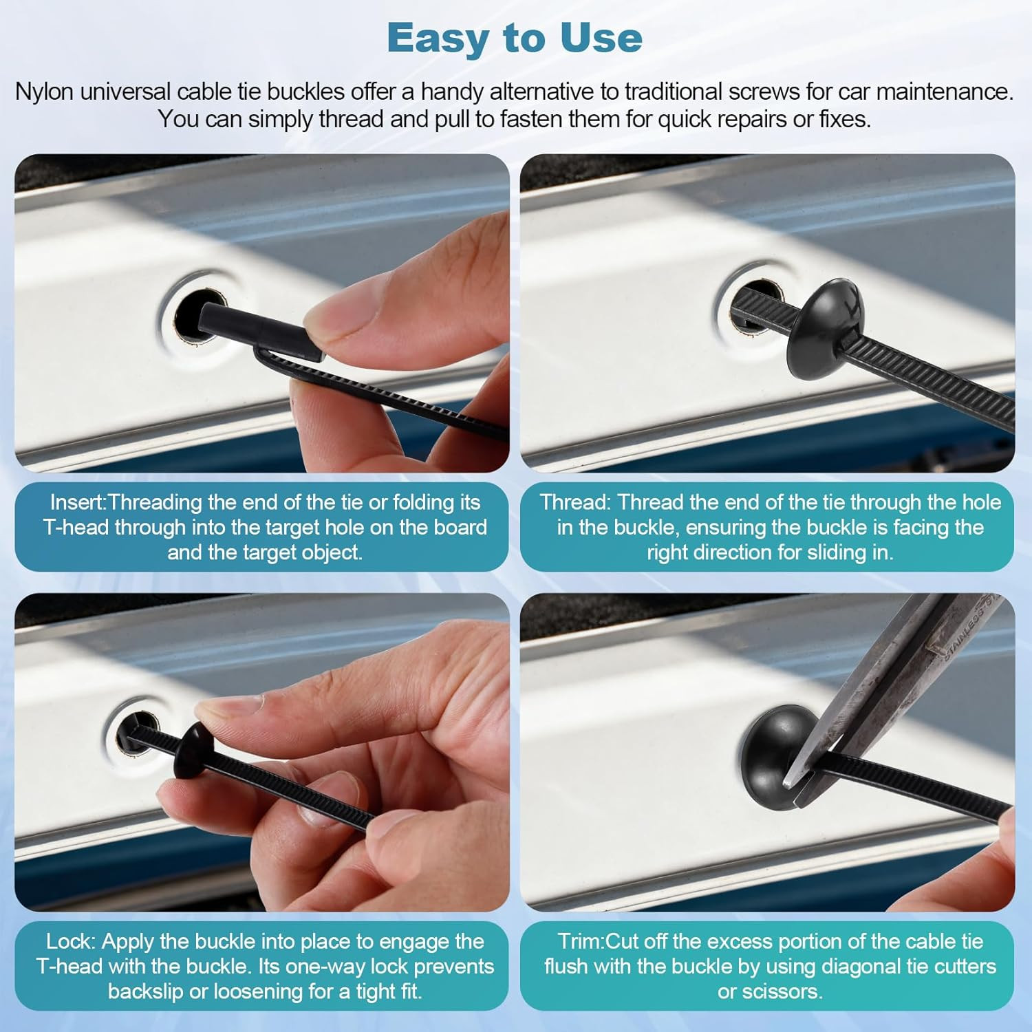 100Pcs Universal Cable Ties Buckle Self-Locking Nylon Zip Ties with Pin & Button
