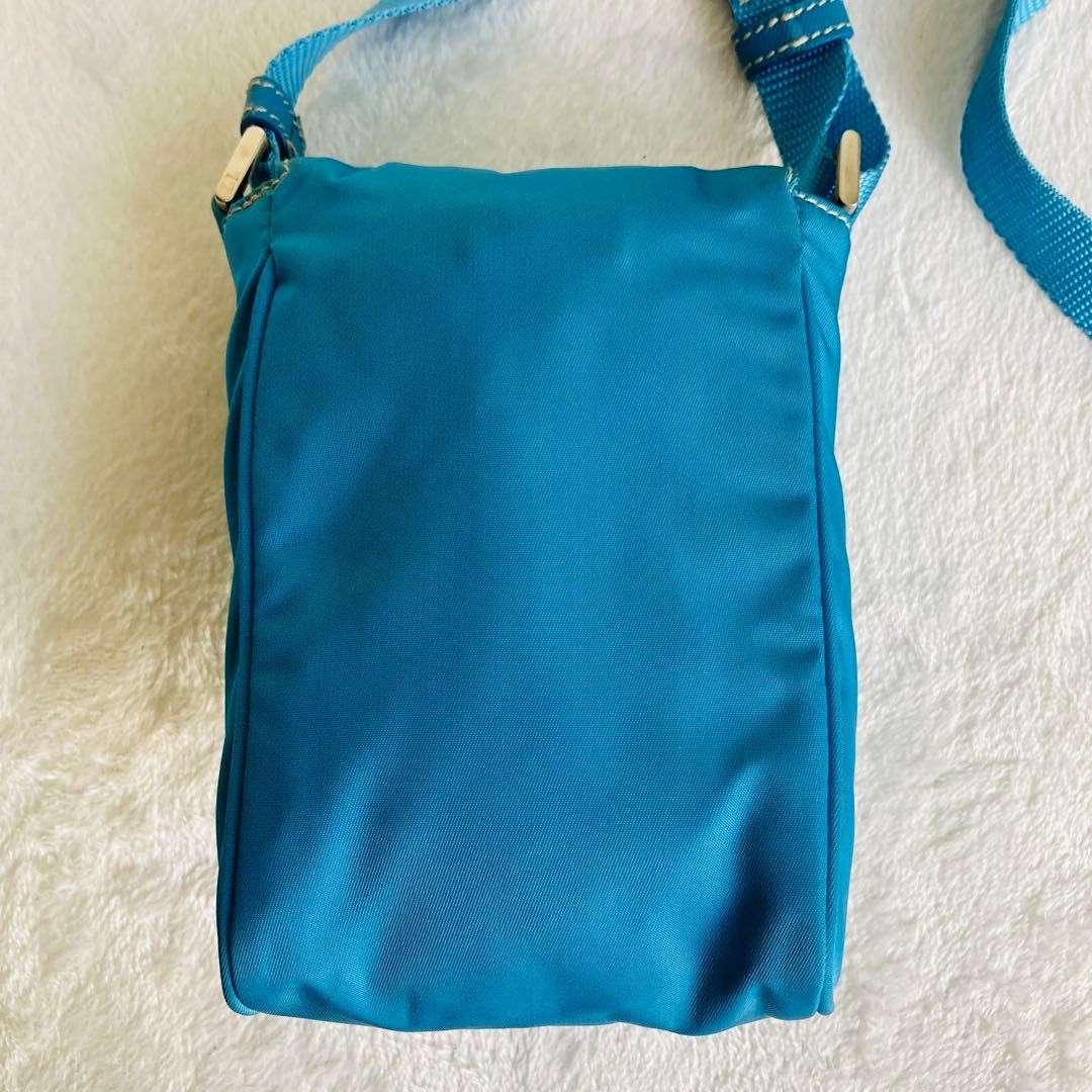 Prada Sacoche Small Shoulder Bag Water Blue Leather Used Authentic