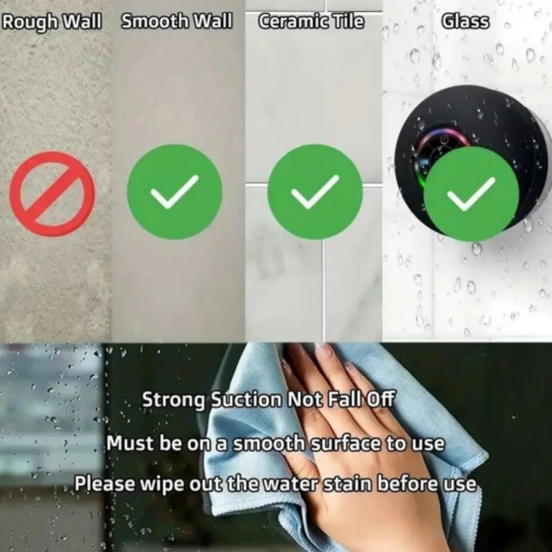 Waterproof Bluetooth Shower Speaker Portable Wireless Speaker Suction Cup, Black