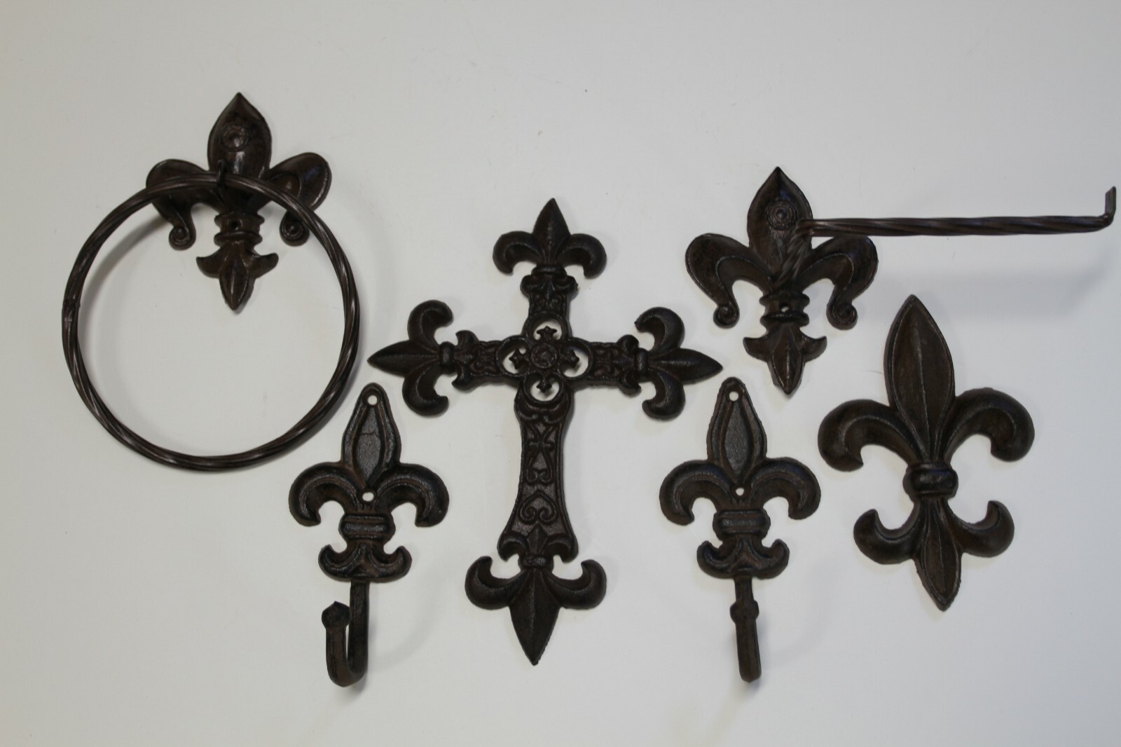Deluxe Fleur De Lis Bathroom Decor Set, Cross, Hooks, TP Holder, Thoughtful pg3