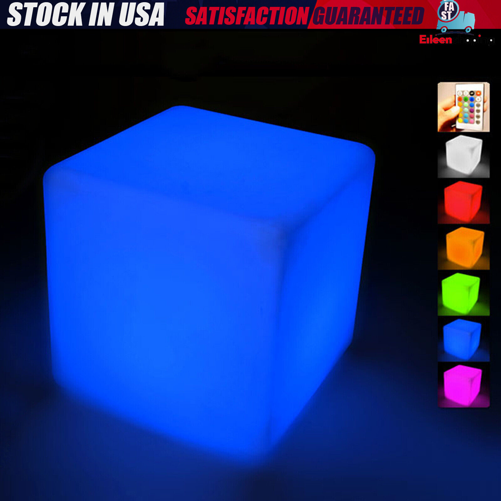 16" LED Light Cube Stool Chair 16 RGB Colors Rechargeable w/ Remote Control 5W