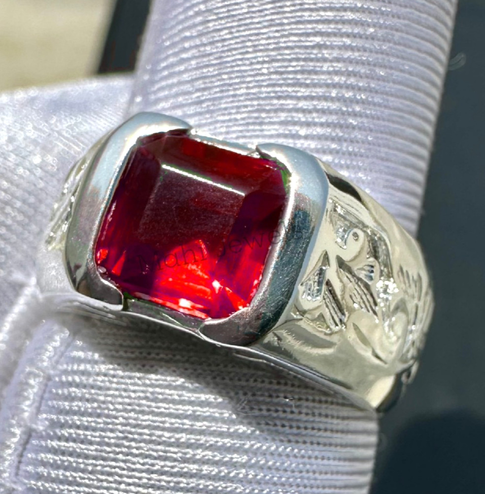 Red Ruby Gemstone Handmade Ring With 925 Sterling Silver Ring For Men's