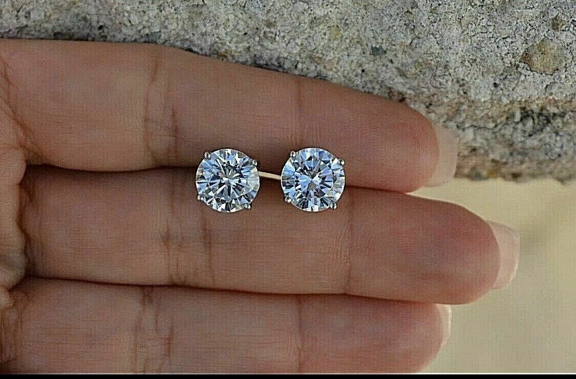2Ct Lab-Created Diamond Solitaire Push Back Stud Earrings 14K White Gold Finish