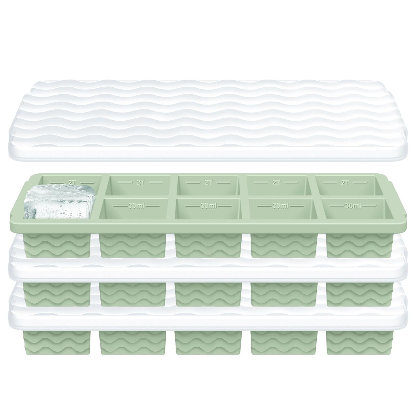Ice Cube Tray with Lid – 3 Pack 2 Tbsp Ice Trays for Freezer, Stackable, BPA-...