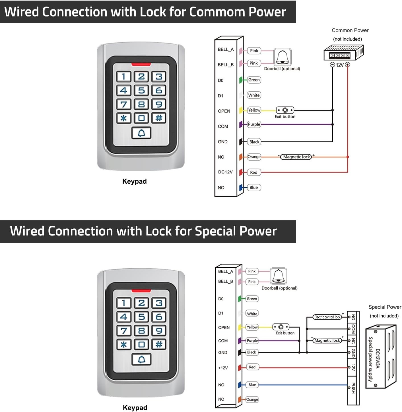Wired Access Control Keypad Waterproof Keyless Entry System for Garage Door