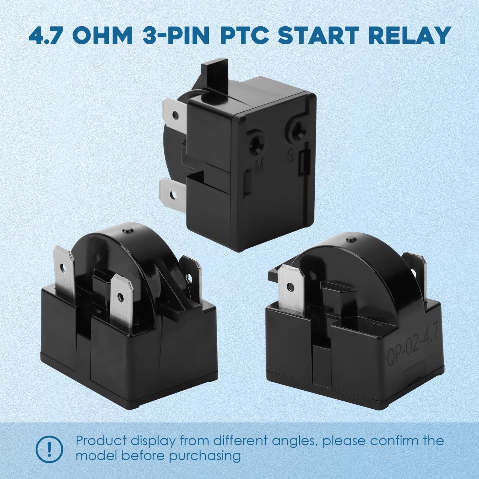 Refrigerator Starter Relay Set, 3 Pin 4.7 Ohm PTC Fridge Compressor Starter w...