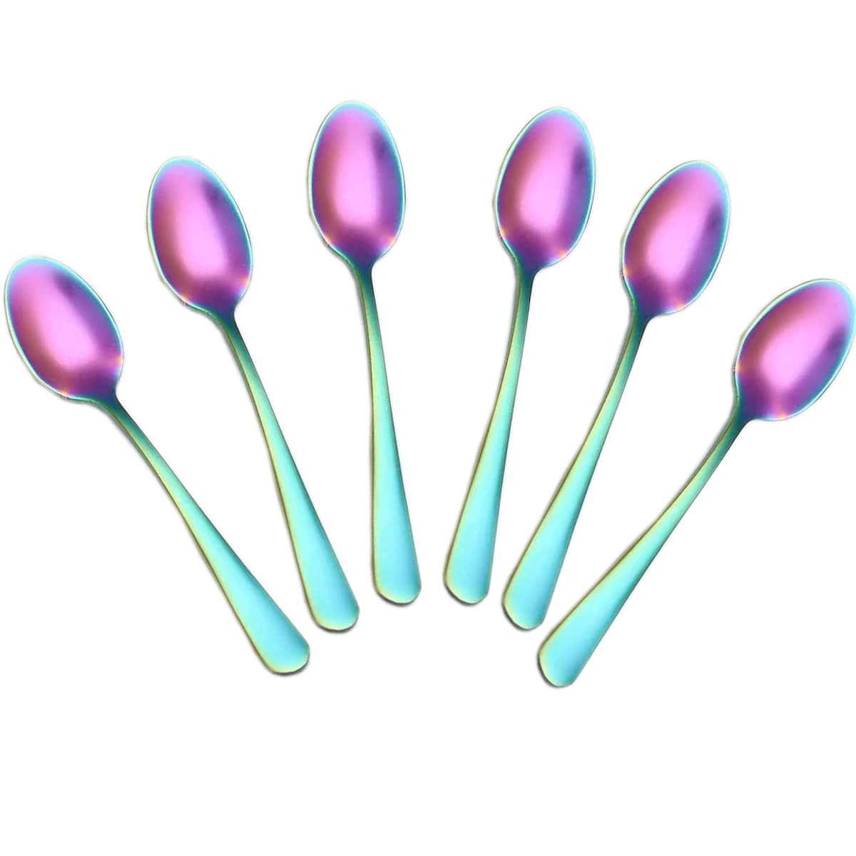 6-Set 4-inch Rainbow Stainless Steel Demitasse Espresso Spoons Mini Coffee