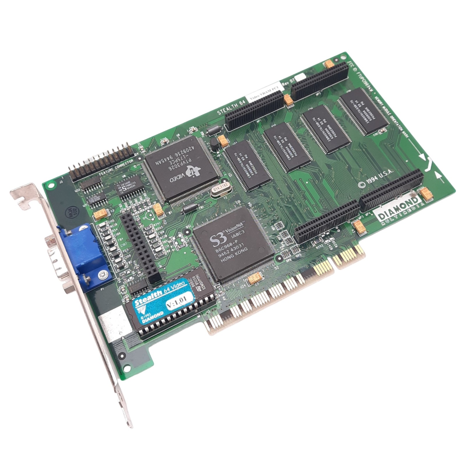 Diamond Stealth 64 PCI v1.01 Rev D7 Video Card, S3 Vision968, 2MB VRAM, VGA, PCI