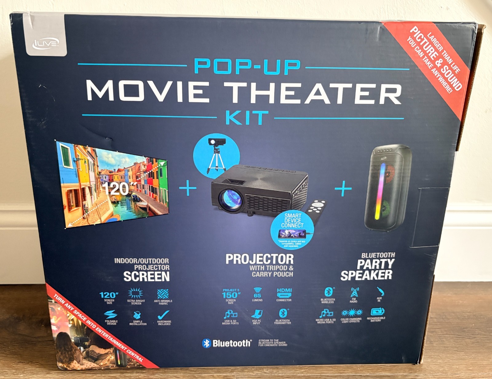 iLive Cinema Pop-up Movie Theater Kit 120" Screen THE2023BDL Black - SEALED, NIB