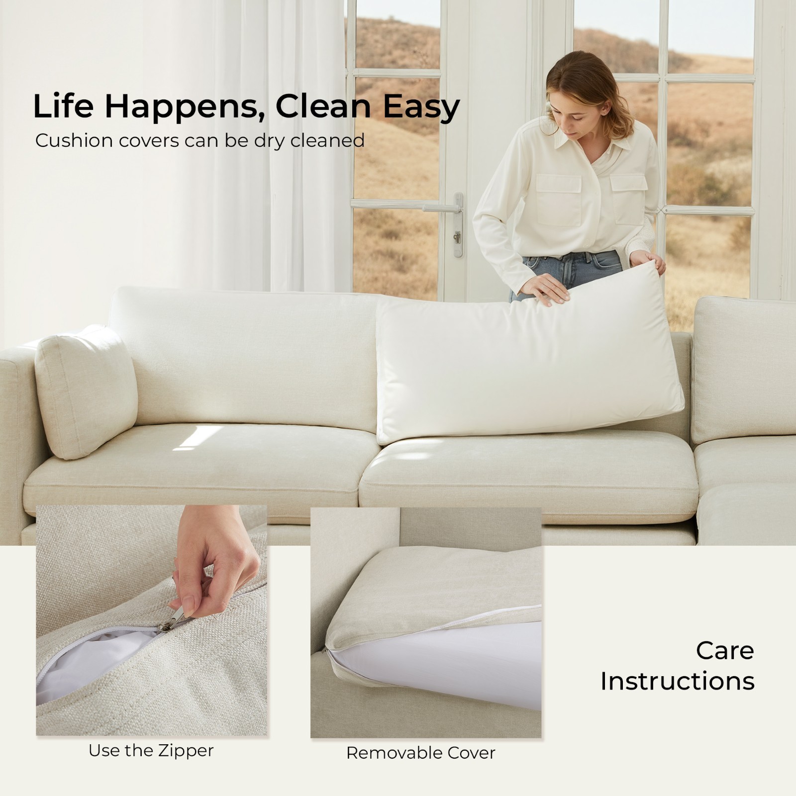 CHITA 112" 4-PC L-Shaped, Oversized Comfy Modular Sectional w/ Storage Ottoman