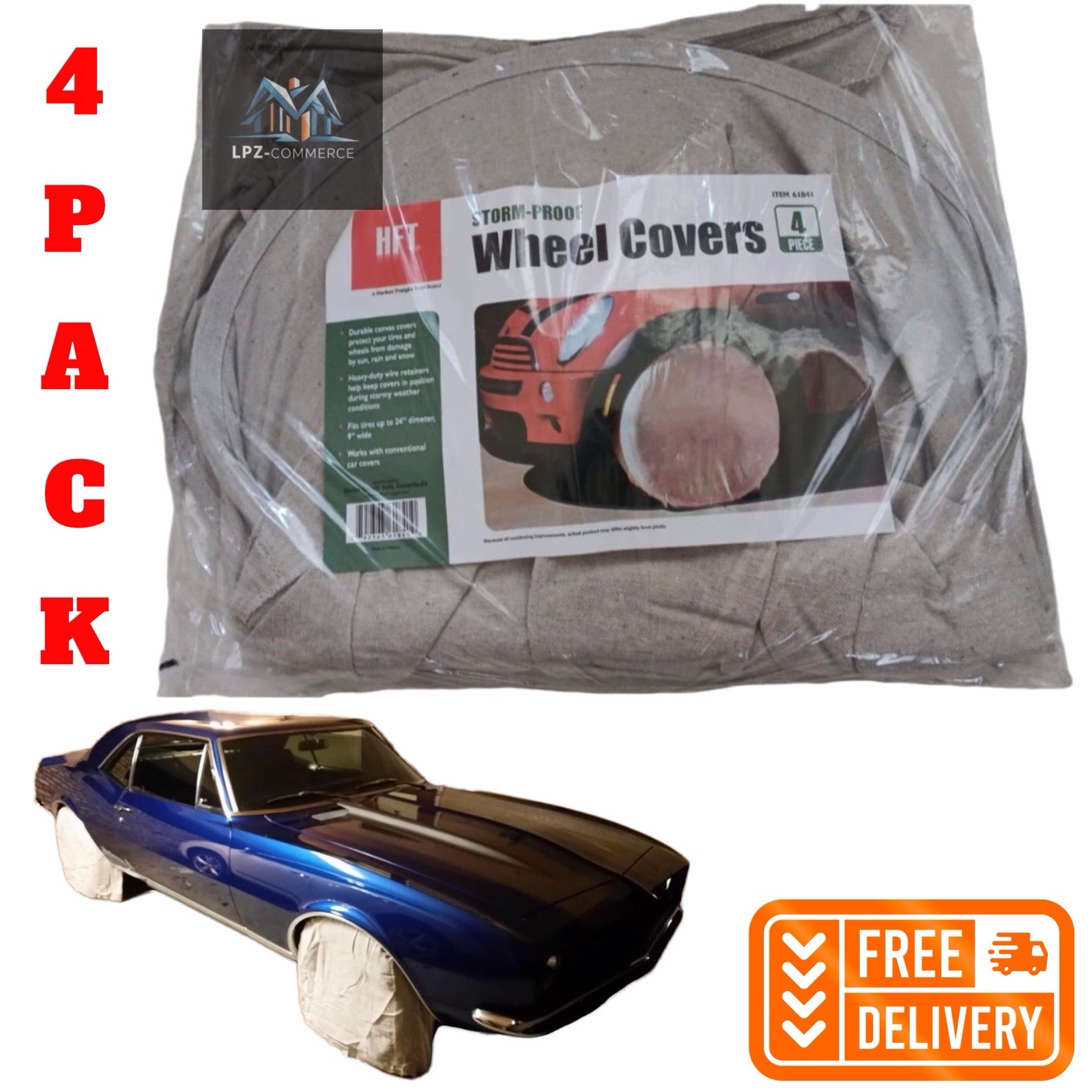 Heavy Canvas Tire Cover Wheel Masker 4 Pack Set Storage Auto Paint Masking