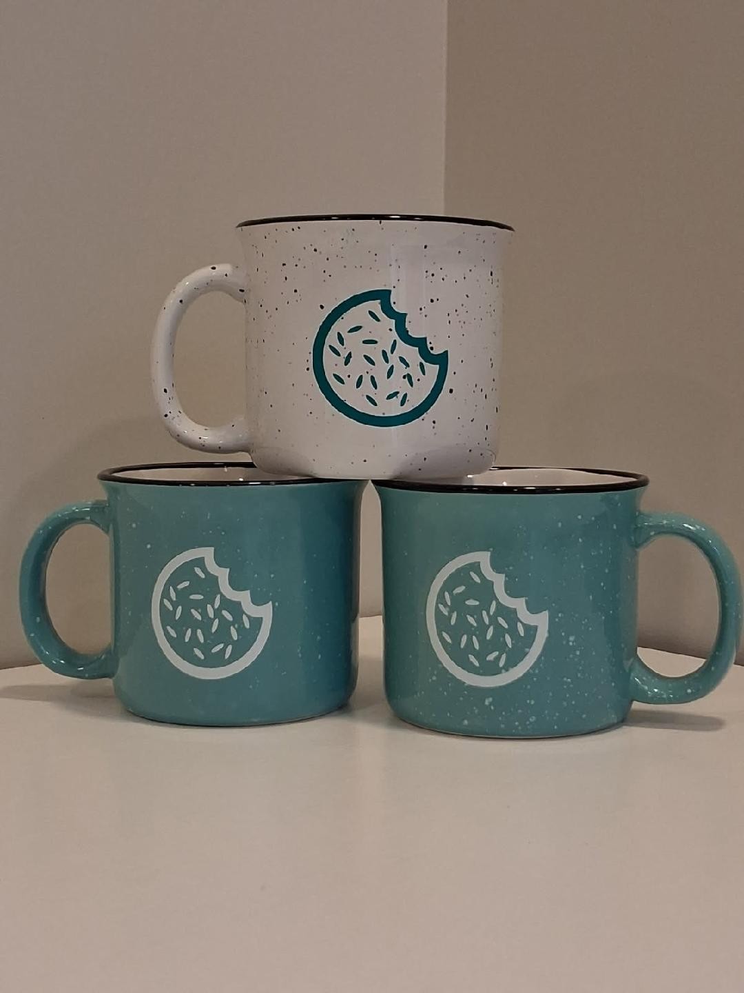 Set of Three Ceramic Coffee Mugs with cookie design