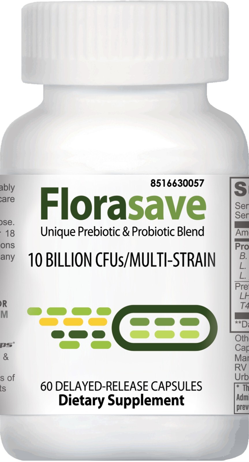 Florasave | 60 DR Veggie Capsules | Prebiotics | Probiotics | 10 Billion CFU's