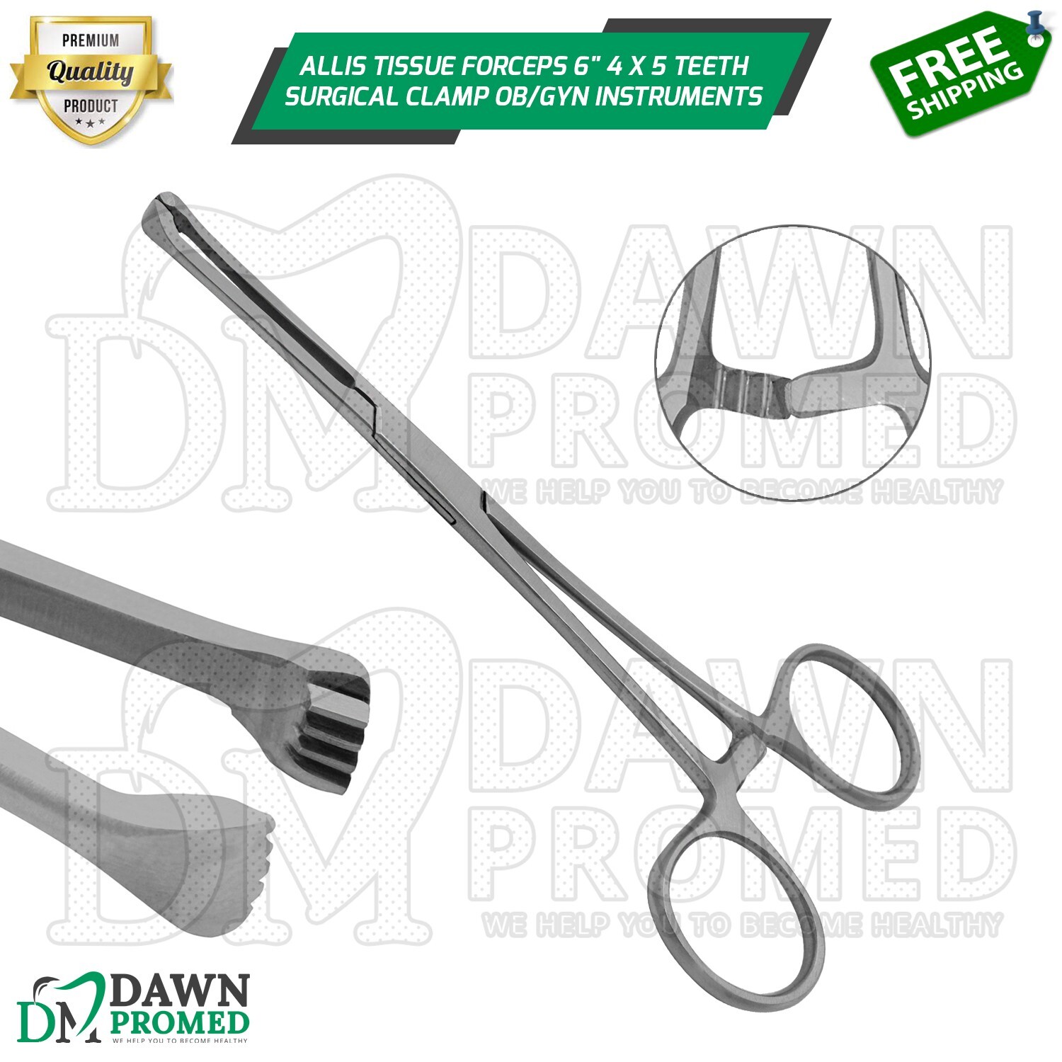 Allis Tissue Forceps 6" 4 X 5 Teeth Surgical Clamp OB/GYN Instruments German Gr